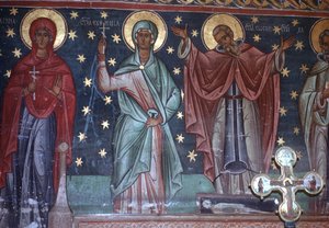 Saints, från en narthex väggmålning, 1547-50