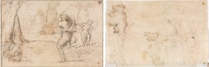 Romulus och Remus Hittade av Faustulus (höger) Koncentriska cirklar (verso) av Romanino