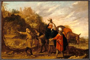 Guehazi återvänder från Sunamite-huset och går för att träffa Elisee. 1644 ... av Rombout van Troyen