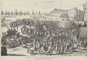 William av Oranges ankomst till England, november 1688 (litho)