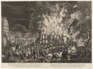 Brand i amiralitetslinjerna, 1673 Brand i amiralitetets gamla Lijnbaans och intilliggande byggnader (…) inträffade 12 januari 1673 / Feu qui se prit le 12 januari 1673, auxvielles Corderies de l