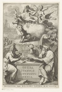 Allegorisk figur med judisk man Titelsida för: John Lightfoot, Opera Joannis Ligtfooti omnia, 1686 av Romeyn de Hooghe