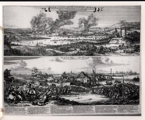 Holländskt angrepp på floden Medway den 20 och 21 juni 1667, graverat av Nicolas Visscher (1618-1709). av Romeyn de Hooghe