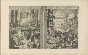 Tartarkejsarens domstol; Brasilianska tapoeier lagar sin mat Tartarische Keyzer / Empereur des Tartares et sa magnificence // Brasiliaensche Clothing / Brasiliens, Tapuyers, etc (titel på objektet) Les Indes Orientales et Occidentales et autre av Romeyn de Hooghe