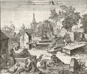 Sörjande på den portugisisk-judiska kyrkogården i Beth Haim av Ouderkerk vid Amstel i Nederländerna - Gravyr av Romeyn de Hooghe (1645-1708)