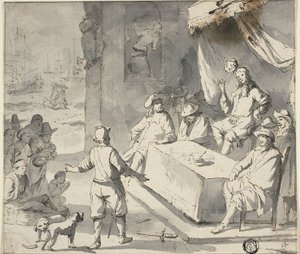 Scen ur holländsk historia: Supplicants before Ruler av Romeyn de Hooghe
