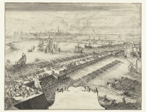 Parmaskeppsbro över Schelde, 1585 Guerres de Flandres (serietitel) av Romeyn de Hooghe