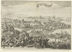 Slaget vid Seneffe, 1674 Siarens rasande Attacque förvandlas till en Bataille mellan Armies of the Geallie. en der Fransen (titel på objekt) Beskrivning av Furious Attacque der Franssen, On the Bagagie of the Army of the Allies: Förvandlas till en sc av Romeyn de Hooghe