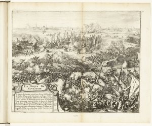 Slaget om Kauwenstein-vallen, 1585 La digue de Covestein (titel på objekt) Guerres de Flandres (serietitel) av Romeyn de Hooghe