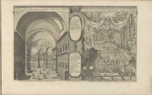 Turkisk moské i Constantinopel; Keizerlijkhof i Kina Turksche hånar van binnen / Interiören av moskén S. Sophia, i Konstantinopel // Kinesiska Hof Pomp / Magnificience of the Court of Emp. från Kina. (titel på objekt) Ostindien och O av Romeyn de Hooghe