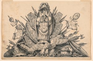 Teckning, En vapentrofé avsedd att utföras i måleri, 1830-1850 av Romolo Achille Liverani