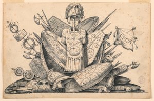Teckning, Vapentrofé, 1830-1850 av Romolo Achille Liverani