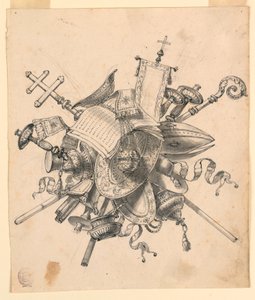 Teckning, Trofé med kyrkliga föremål, 1830-1850 av Romolo Achille Liverani