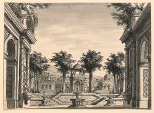 Scenografi, Indian Palace Garden för baletten "Genghis Khan" av Luigi Henry av Romolo Achille Liverani