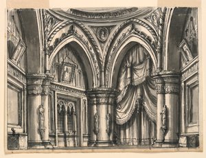 Scendesign, interiör av High Gothic Hall med Ogival Arches
