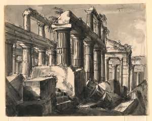 Scenografi, ruiner av tempel av Romolo Achille Liverani