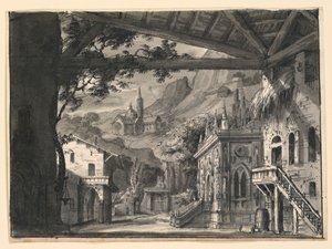 Scenografi: Village in Hilly Landscape, för L