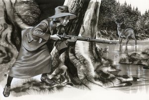 Annie Oakley skjuter en bock av Ron Embleton