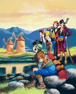 Blåsande väderkvarnssegel, illustration från "Michael and the Mighty Men" (gouache på papper)