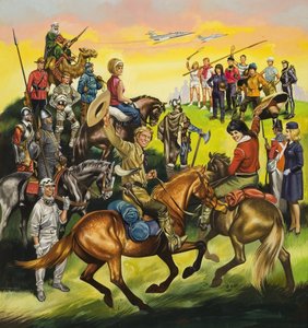 Barnens årsboksomslag (gouache på papper) av Ron Embleton