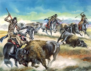 Indianer dödar amerikansk bison (gouache på papper) av Ron Embleton