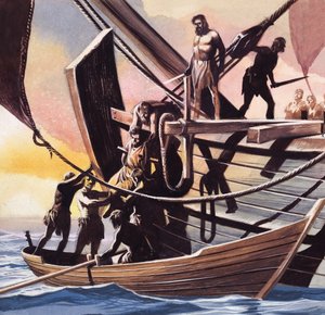 Pirater som tar en fånge (gouache på papper) av Ron Embleton
