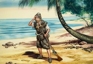 Robinson Crusoe (gouache på papper) av Ron Embleton