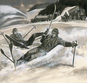 Skidåkare och snömaskiner av Ron Embleton