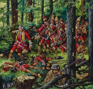 The Braddock Massacre (gouache på papper) av Ron Embleton