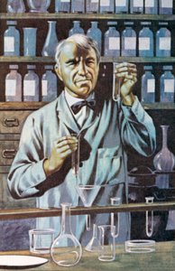 Thomas Alva Edison, amerikansk uppfinnare och affärsman (färglitografi) av Ron Embleton