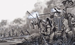 Under attack från Chavante-indianerna av Ron Embleton