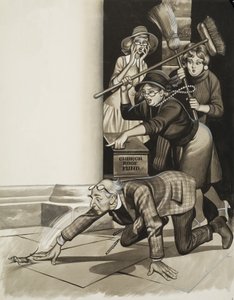 Kyrkoherde och kvinnor (gouache på papper) av Ron Embleton