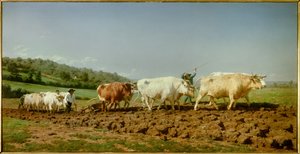 Nivernais plöjning, den sjunkande Målning av Marie Rosalie Bonheur dit Rosa Bonheur (1822-1899) 1849 Sön. 1,3x2,6m Paris, Musee d