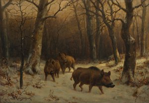 Vildsvin i snön, ca. 1872-1877. av Rosa Bonheur