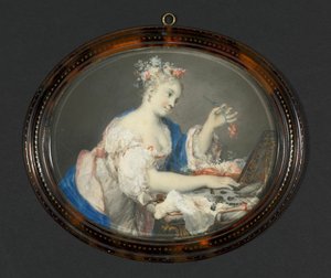 En kvinna som sätter blommor i håret, ca. 1710.