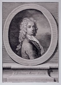 Porträtt av Antonio Maria Zanetti, italiensk serietecknare (gravyr av Rosalba Giovanna (after) Carriera