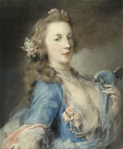 En ung dam med en papegoja, ca 1730