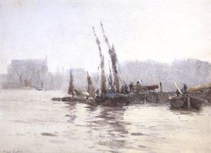 Lossning av pråmar (akvarell) av Rose Maynard Barton