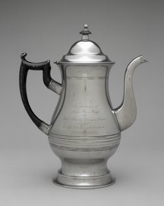 Kaffekanna eller tekanna, ca. 1830-1870 (tenn, oidentifierat trä) av Roswell (attr.to) Gleason