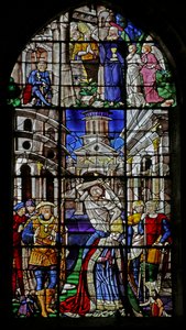 Vindue, der viser henrettelsen af St. Denis, 1530-40 sverige