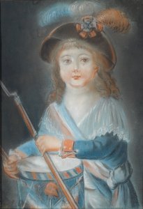 Porträtt av en pojke som en trumma av den franska revolutionen av Rougemont