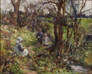 The Primrose Gatherers (olja på duk) av Rowland Henry Hill