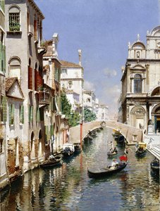 En venetiansk kanal med Scuola Grande di San Marco och Campo San Giovanni e Paolo, Venedig