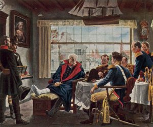 Blücher får Napoleons medalj och hatt efter slaget vid Waterloo