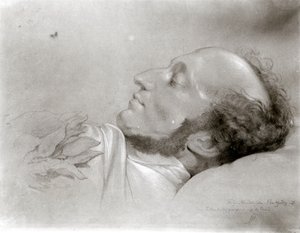 Felix Mendelssohn (1809-47) på sin dödsbädd, ca 1847 av Rudolf Julius Benno Huebner