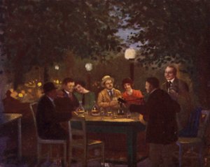 Ett "Heurigen" parti (färg litho)