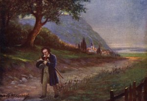 Beethoven på sin morgonpromenad i Wienförorten Kahlenbergerdorf (färg litho)