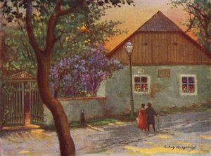 Johann Strauss lanthus i Wienförorten Salmannsdorf (färg litho)