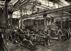 Tyska järnvägar - Reichsbahns reparationsverkstad för elektriska lok i München. 1935 (tryck) av Rudolf Lipus
