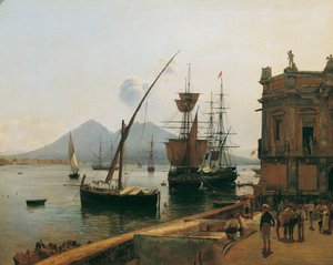 Hamnen i Neapel med Vesuvius av Rudolf von Alt